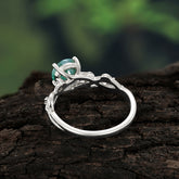 Vintage 4-Prong Round Cut Natural Moss Agate Engagement Ring